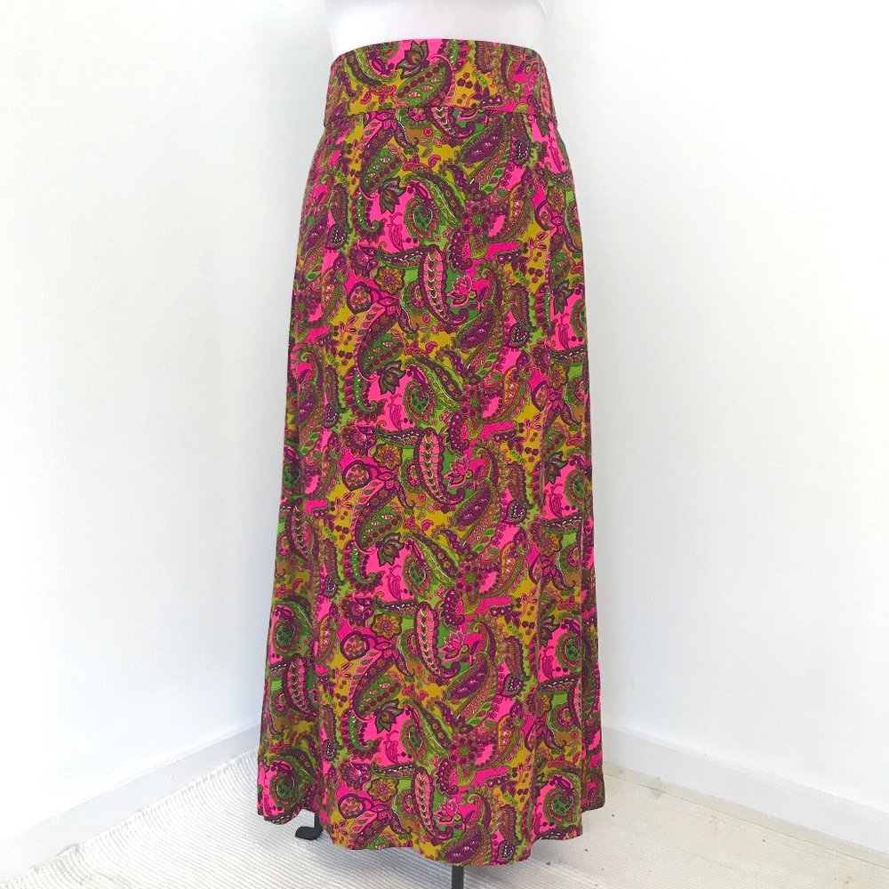 Vintage 70s M/L Cotton Hippy Print Maxi Skirt